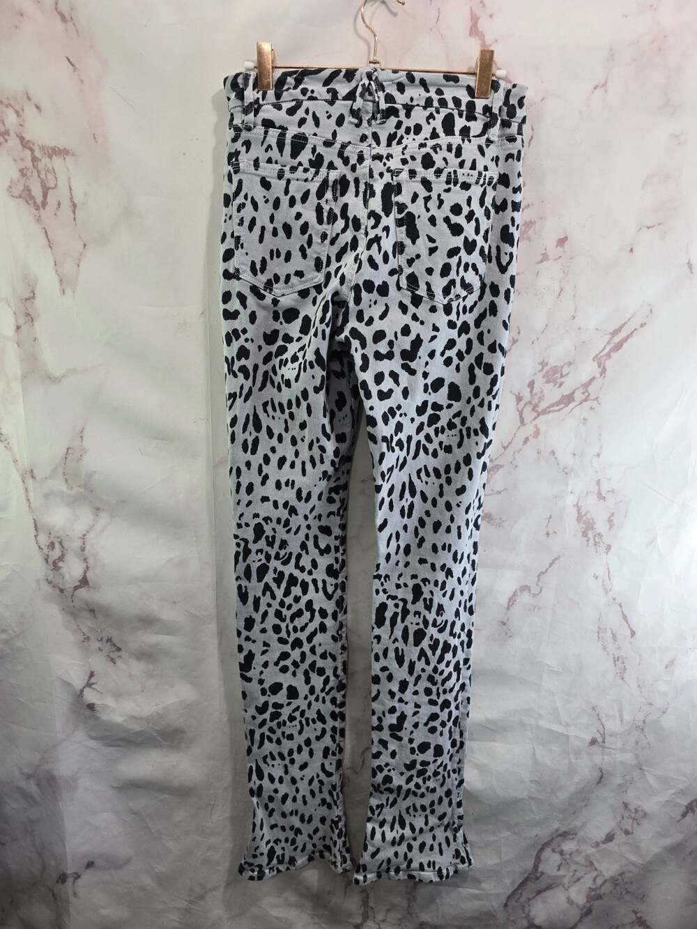 Good American Jeans Womens 8 29 Gray Black Denim Micro Boot Mineral Leopard